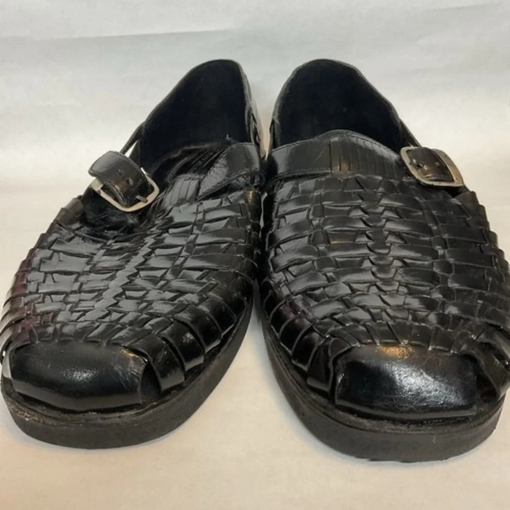 Stacy Adams Black Weaved Leather Slip On Huarache Style Sandals Men 12 Leather